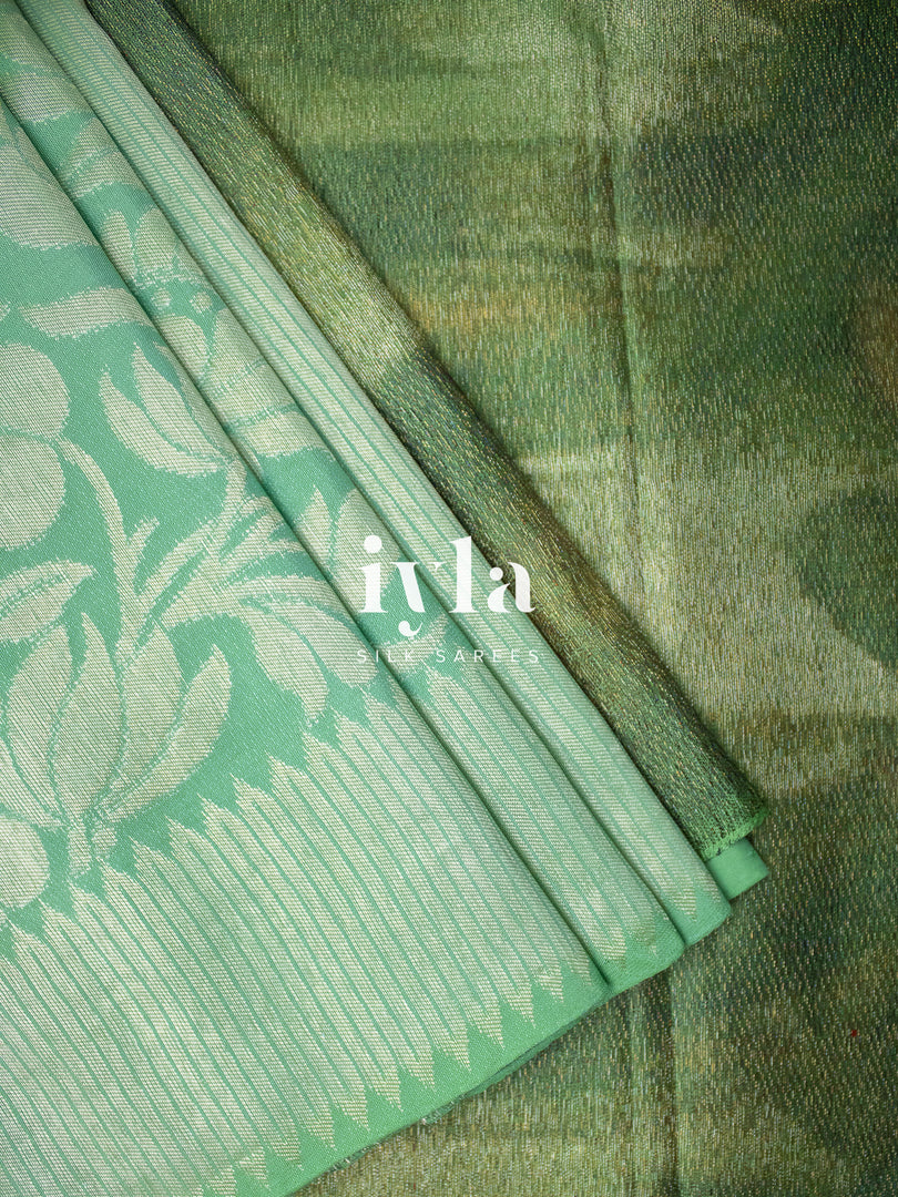 The Women Portrait Painting Kanjeevaram in Sea Foam Green